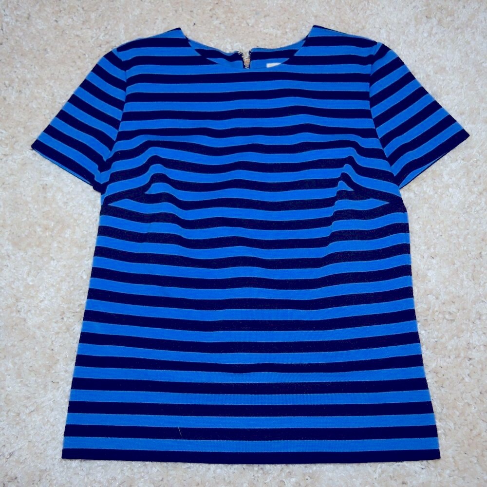 MICHAEL Michael Kors Stripe Silver Back Zip Dressy Knit Shirt Top Blouse #M29